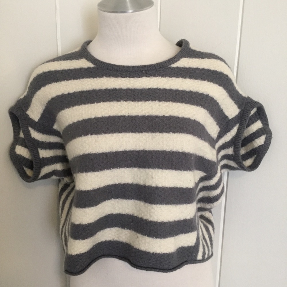FREE PEOPLE Wool striped cropped sweater